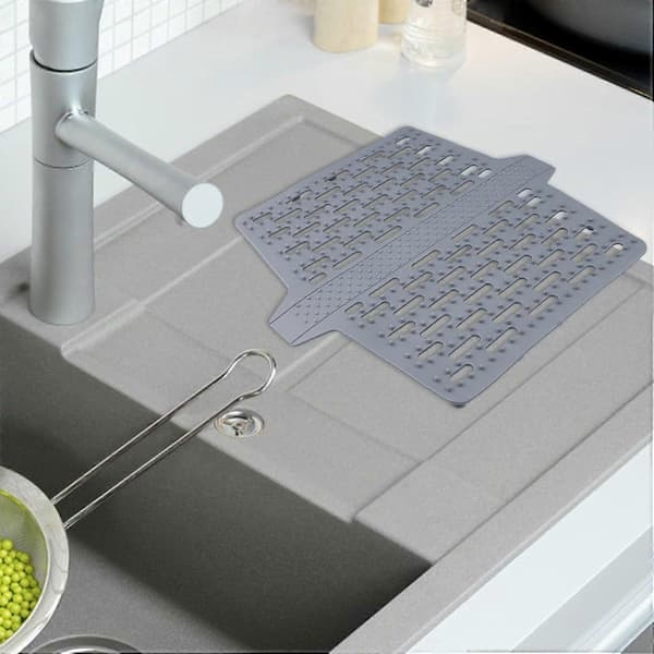 [RM]Silicone Sink Saddle Mat for Double Sink, Heat-Resistant Kitchen Divider Protector with Non-Slip Grip, Grey