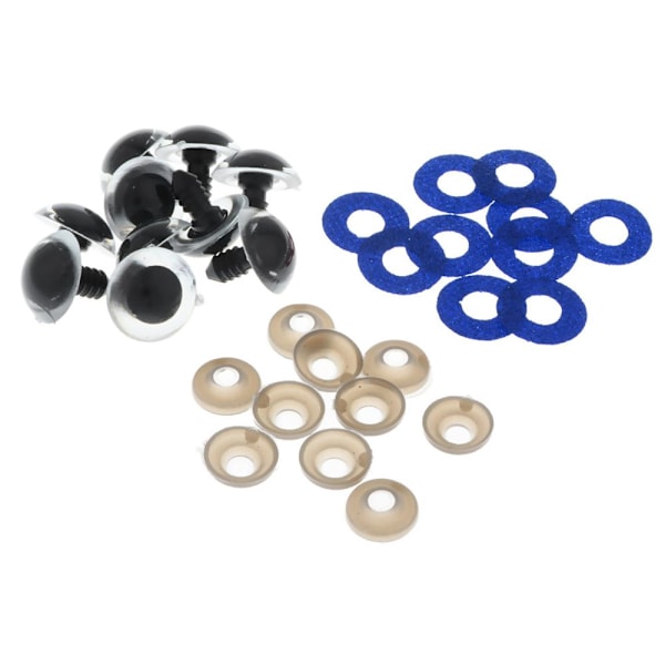 10 st Plast Säkerhetsleksaksögon + Glitter Nonwovens + Bricka 18mm Mörkblå