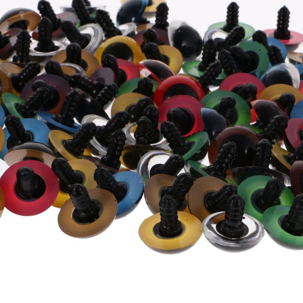 100 stycken blandad färg plast säkerhetsögon med brickor för docktillverkning 10 mm