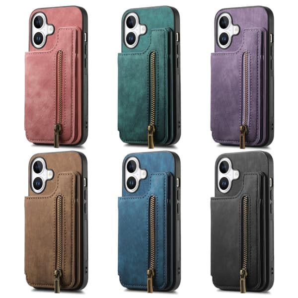 [RM]iPhone 17 Retro Læder Lynlås Cover Purpur