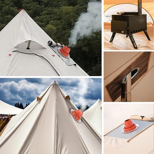 Teltflashing Kit Teltovn Jack Kit med Silikonerør Modstandsdygtigt over for 300 Grader og Rustfri Stålbase