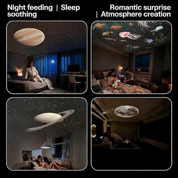 RUIYUE Icettry Night Light, Galaxy Starry Sky Night Light Projector, 2-in-1 Portable With 12 Projection Films, 360° Adjustable Brightness Control Eye Warm White