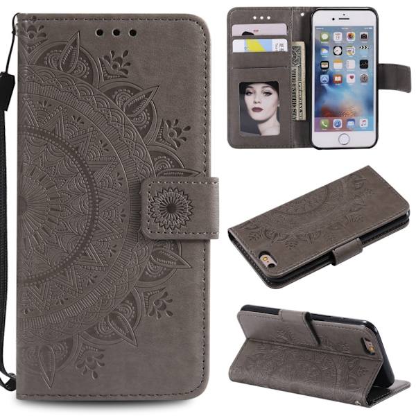 iPhone 6/6S - Mandala Läderfodral - Grå Grå Grey Grå