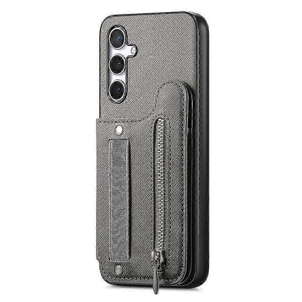 Kompatibel med Samsung Galaxy A26 5G-deksel RFID-kortholder Jeansstofftekstur Skinnbakdeksel med elastisk håndleddsrem Grey
