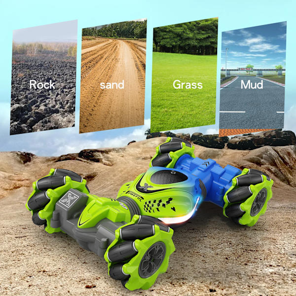 4WD RC Bil Leksak 2.4G Radio Fjärrkontroll Bilar RC Klocka Gest Sensor Rotation Twist Stunt Drift Fordonsleksak för Barn Green ONE RC 1B