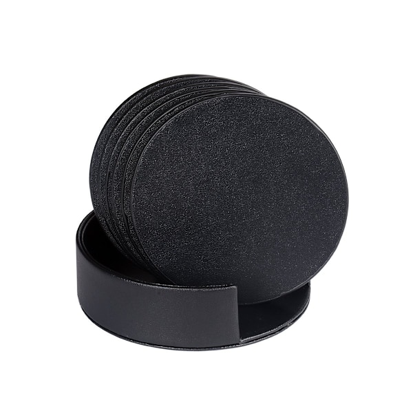 6-pak - Læder coasters - Glasbrikker sort black 170