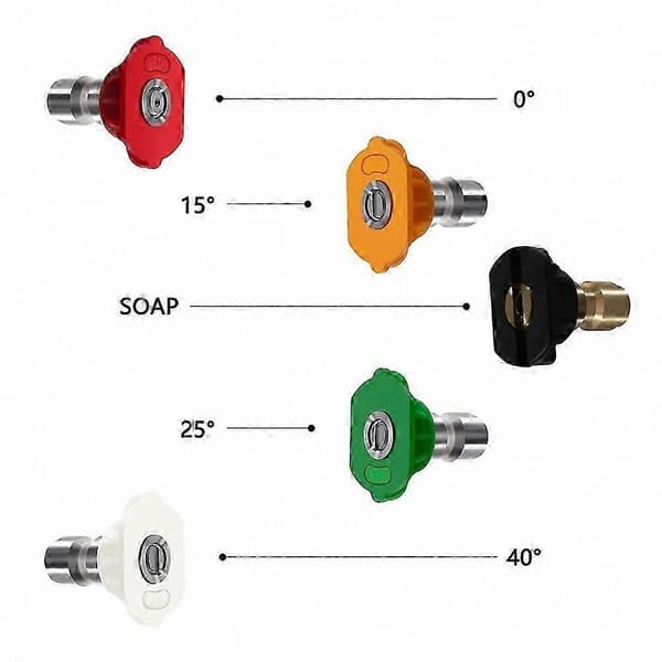 Højtryksrenser dysespidser 5-pak med M22-adapter, 1/4 tomme lynkobling, spraymønstre med flere grader