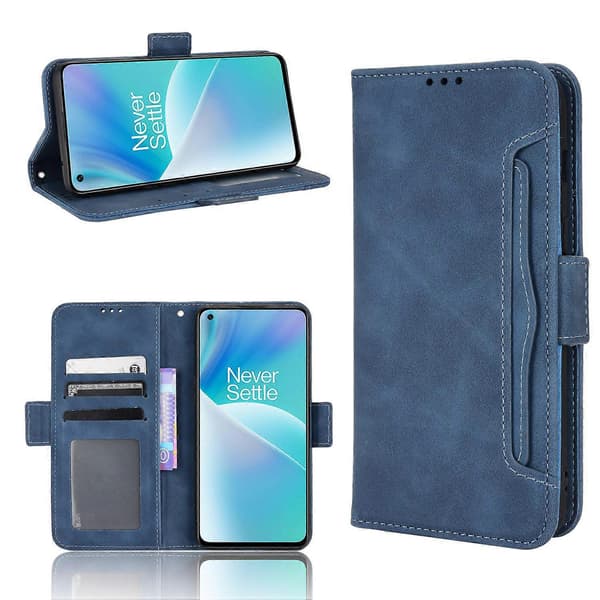Compatible with OnePlus Nord 2T 5G Kickstand Protective Wallet Case with Credit Card Holder, Flip PU Leather Shockproof Cover Blue