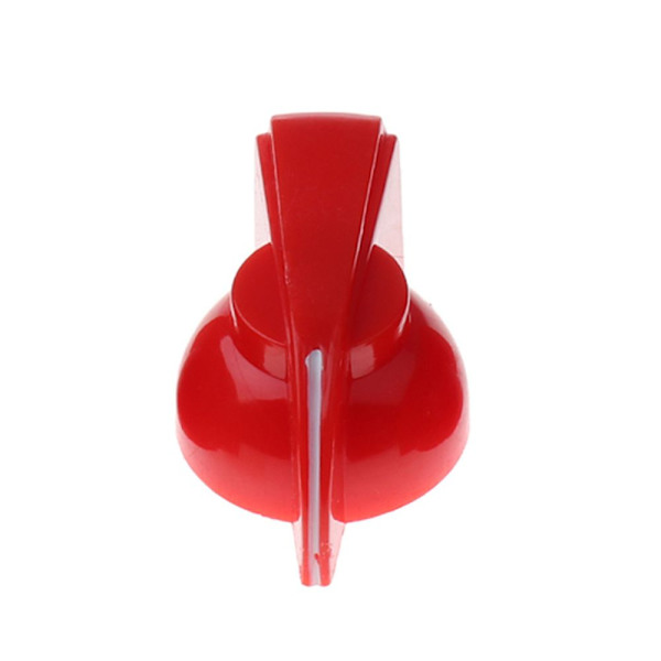 Potentiometerpedalknopp i plast, 6 mm diameter, gängad skruvlock i rött