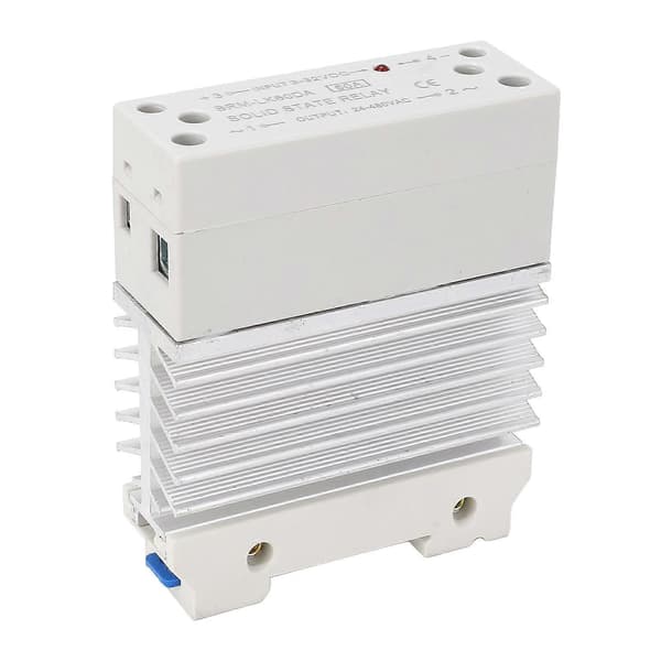 DC til AC 60A Enfaset Solid State Relæ SSR Modul med Køleplade, 3 - 32VDC Indgang, 24 - 480VAC Udgang