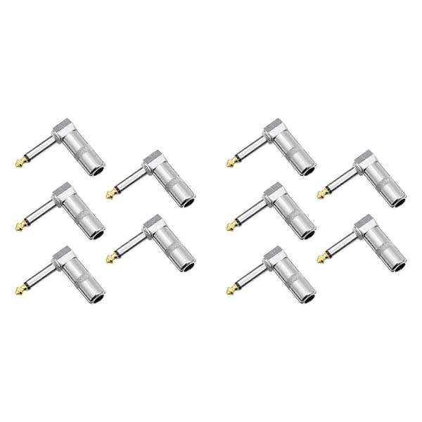 10 st rätvinklig 6,35 mm 1/4 tum TS monokontakt, anslutning för gitarr, högtalare, mikrofonkabel Silver