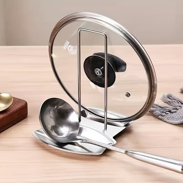 [RM]Stainless Steel Pot Lid & Spoon Holder, Easy No-Drill Installation Keeps Countertop Clean, Rustproof