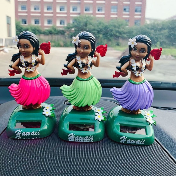 Hawaii Girl Car Dashboard Ornament Skrivbord Bobblehead Solar Toy A-Green
