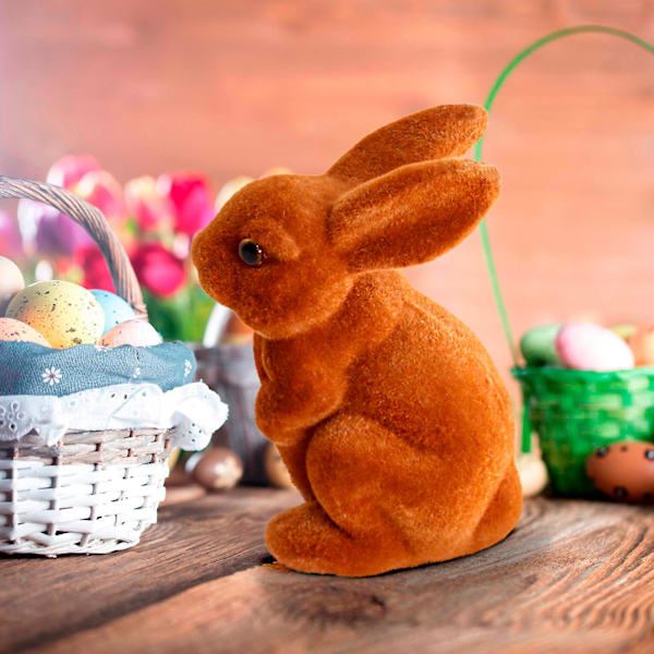 Gräs Kanin Påsk Luddig Flockad Kanin Miniatyrer Stående Moss Trädgård eierfarben ostern H