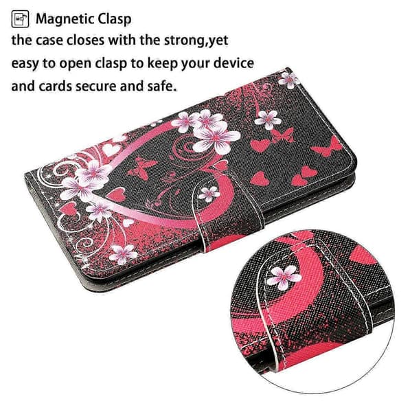 Galaxy A56 5G-deksel, beskyttende folio-omslag med mønstertrykk og håndleddsstropp Multicolor Red Heart