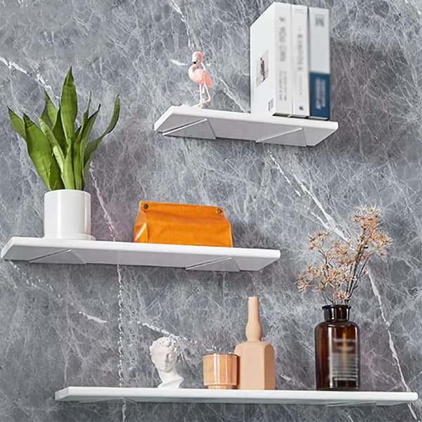 [RM] 2 Pcs Metal Wall Shelf Bracket Triangle Invisible Shelf (White)