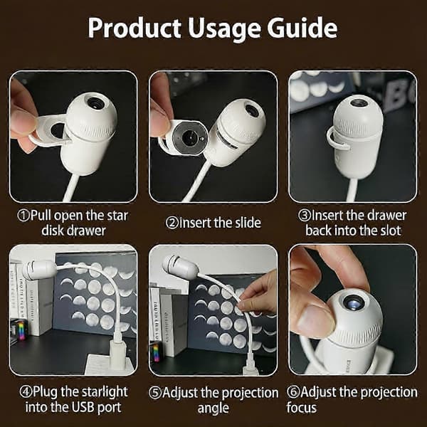 RUIYUE Icettry Night Light, Galaxy Starry Sky Night Light Projector, 2-in-1 Portable With 12 Projection Films, 360° Adjustable Brightness Control Eye Warm White