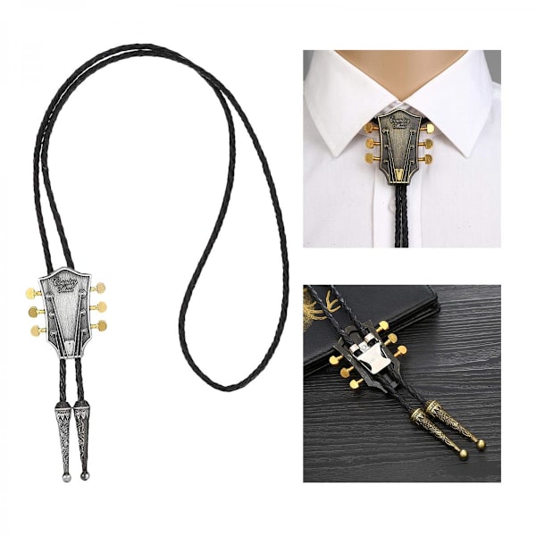 Gitarrhuvud Bolo Tie Halsband Bröllop PU Läderrep Western Cowboy Silver