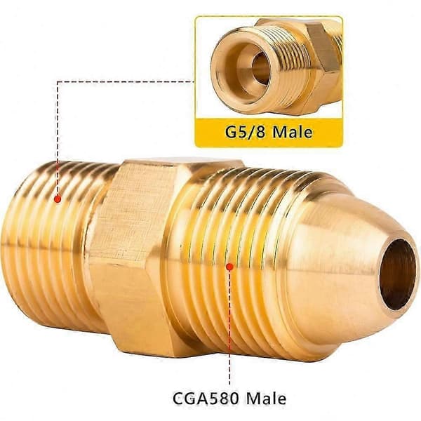 Han G5/8 til Han CGA580 adaptere til argon-, nitrogen-, CO2-, helium- og neongasflasker Gold