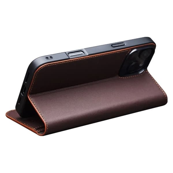 [RM]QIALINO iPhone 16 Pro Max Wallet Case Genuine Leather - Brown Brun 245