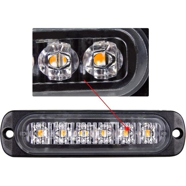 4 st 6 LED orange blixtbromsljus, 12V 24V LED-ljusramp, 3000K säkerhetsblinkande varningsljus
