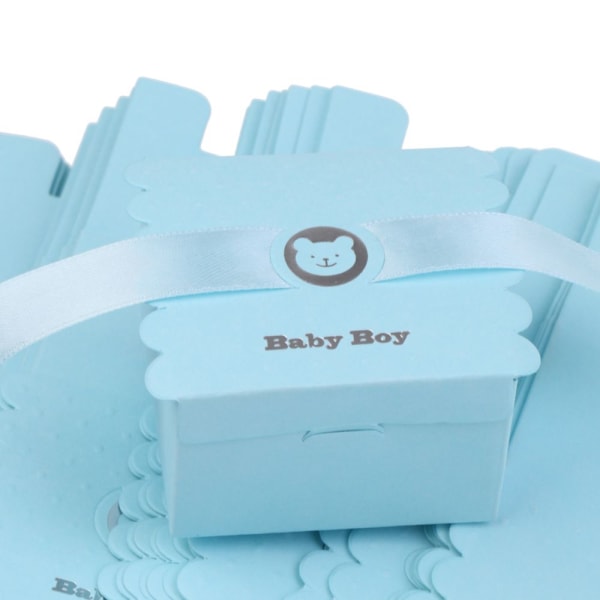 50 stycken Söt Baby Bear Paper Boy Godis lådor Sweet Baby Shower Favor Blue