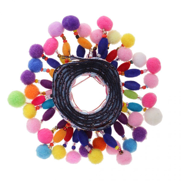 Meter Färgglad Pom Pom Pärlfrans Tofsar Flätad Jacquard Band Kant 33mm