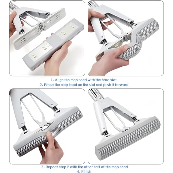 [RM]PVA Absorbing Sponge Mop, Double-Sided Super Absorbent Telescopic Handle Floor Cleaner + One Extra Sponge Head