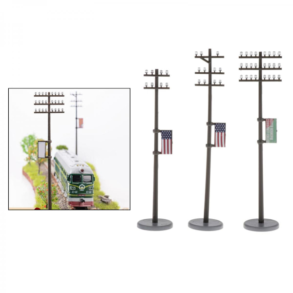 Set med 3 Delar 1/42 Mini Elektriska Ledningsstolpar Miniatyr Telefonstolpe Tåglandskap Gör-det-själv
