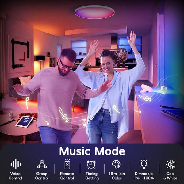 [RM]LED Ceiling Light 30cm - RGB Bathroom Lamp with Bluetooth and App - Smart WiFi Ceiling Light 2700K-6500K Remote Control