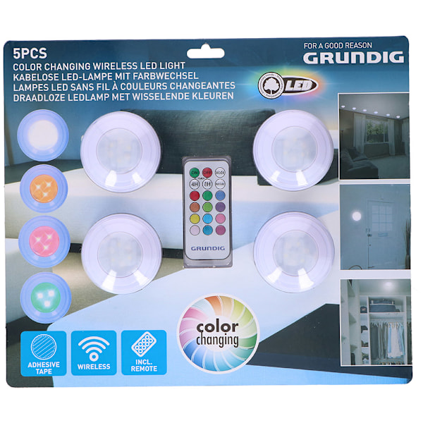 Grundig Batteridrivna LED RGB Spotlights med Fjärrkontroll - 4-pack