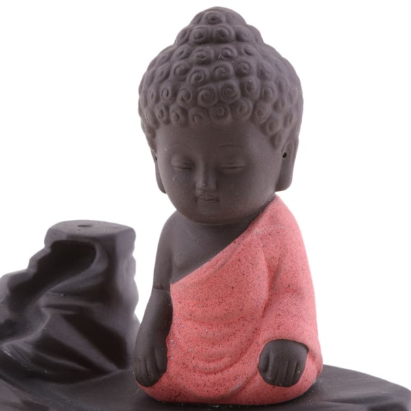 Liten Tathagata-staty Meditation Buddha Rökelsebrännare Kon Rökelsekar Röd