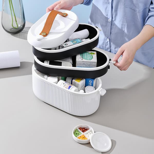 [RM] 3-Layer Rotatable First Aid Storage - White Household Medical Storage Box - Large Capacity Medicine Storage