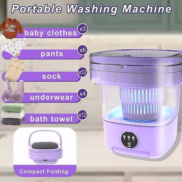 [RM] Small Foldable Washing Machine, 9L 2 in 1 Foldable Washer and Dryer, Purple