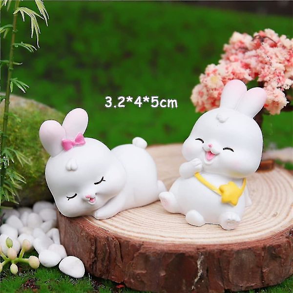 4 st Mini Kaninfigurer, Mini Kanin Prydnader, Påsk Tårtdekoration, Kanin Tårtdekoration, Miniatyr Fairy Garden Tillbehör i Resin För Påsk