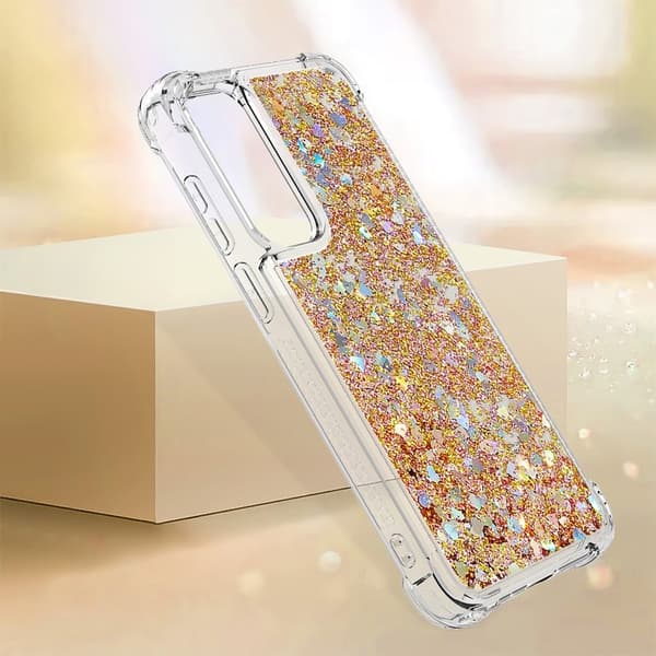 Samsung Galaxy A35 5G Kuori TPU Kimalteleva Iskunkestävä - Kulta / Sydämet