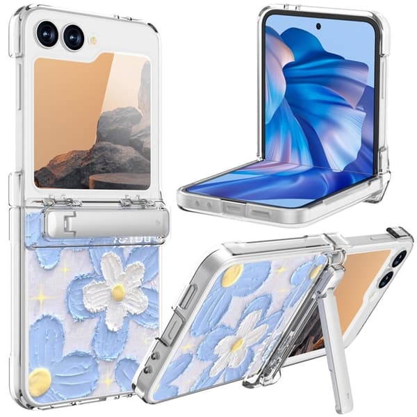 Mobilcover til Galaxy Z Flip7 FE/Z Flip6 Kickstand - Blå Blomst Blå 60