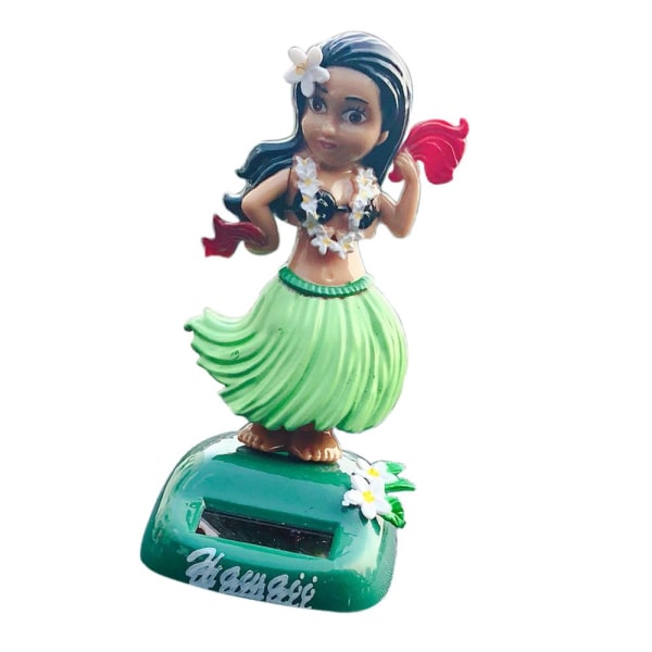 Hawaii Flicka Bil Instrumentbräda Prydnad Skrivbord Bobblehead Solar Leksak A-Grön