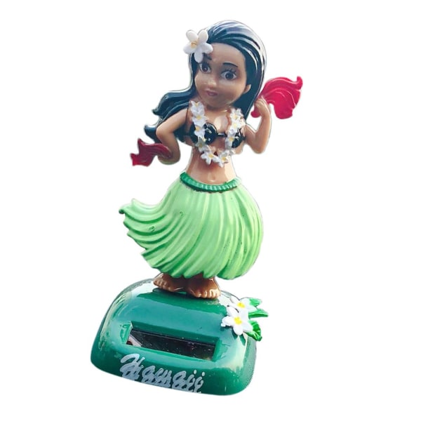 Hawaii Girl Car Dashboard Ornament Skrivbord Bobblehead Solar Toy A-Green