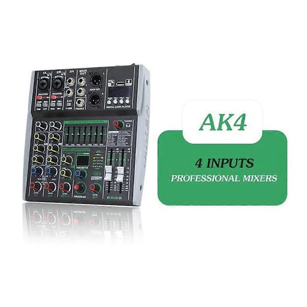 Professional 4-Channel Mixer Built-in 16DSP 7-Segment Balanced Power Bluetooth Support Recording Audio Mixer EU Plug Black