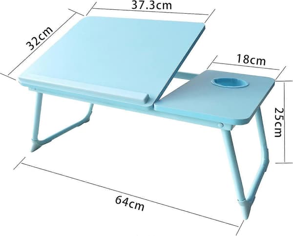 1 stk. bærbar computerbord, bærbar sengebord med foldbare ben og kopholder, læseholder, notebook-stander, morgenmadsbakke til sengen, blå