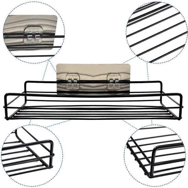 Duschkorghylla, Duschhylla Utan borrning, Badrumshylla Självhäftande, Duschhylla Vägghylla Rektangel För Badrum Och Kök Black