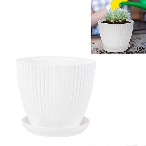 Blomkruka med hål, med rund bricka, vit, 1 styck
