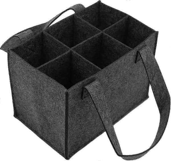 Flaskväska, filtvinflaskhållare för 6 flaskor, flaskväska med avtagbar avdelare, för vinflaskor, dryckesflaskor (24 x 16 cm) - WK