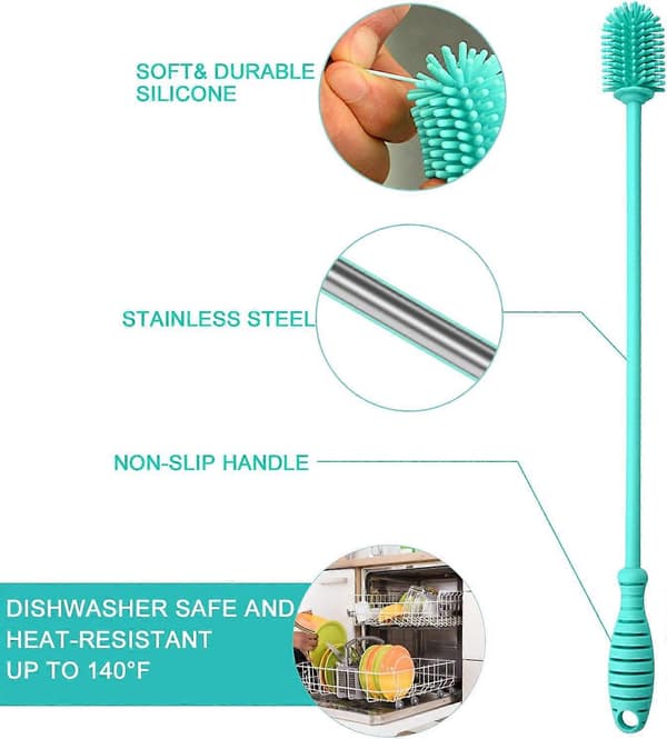 Silikonipullonpesuharja 3 kpl:n sarja Pitkävartiset pullonpesuharjat kapeakaulaisille astioille, vesipulloille, termospulloille, Hydro Flask -pulloille, kahvimukeille