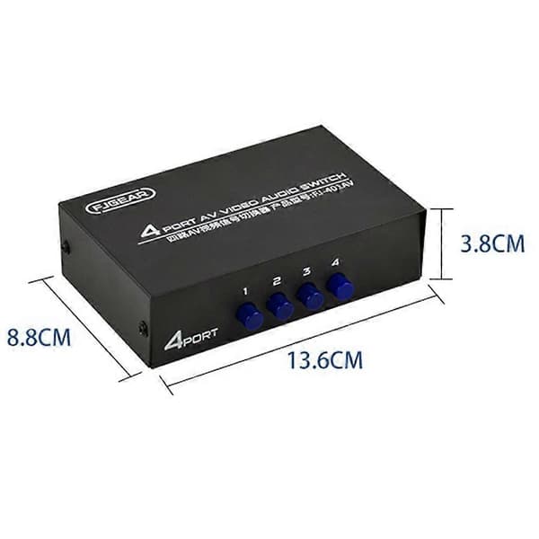 FJGEAR AV Switcher 4 ind 1 ud Av RCA Hovedgrænseflade Audio og Video Switcher Multifunktionel 4-vejs AV Switcher Black