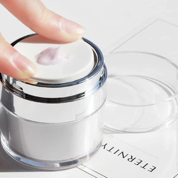 Akryl kosmetisk vakuumflaska med ank-näbb, silver 15ml