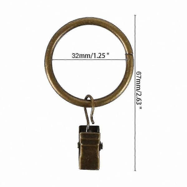 [RM] 32 mm gardinringar i bronsmetall med klämmor (40-pack)