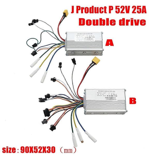 Elektrisk Scooter Dual Drive Controller JP 48V 52V 60V 25A 50A Børsteløs Controller AB Forreste Bageste Drev Controller Kit,1 Black 52V