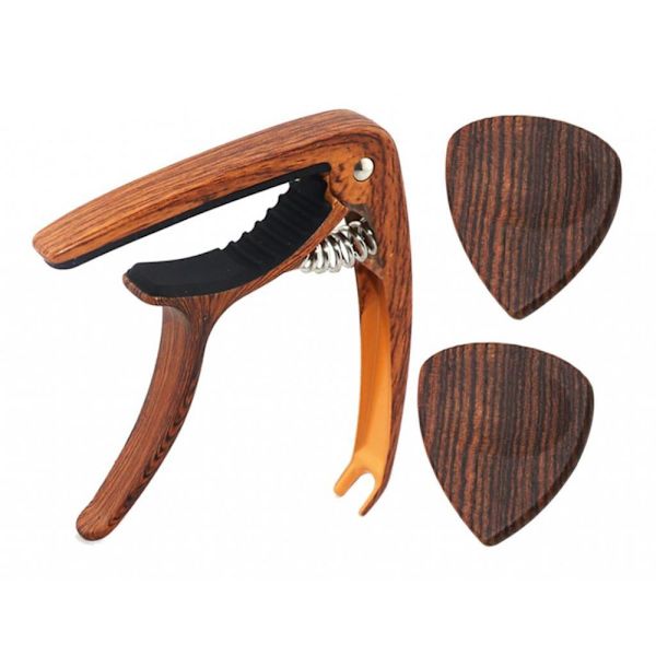 Akustisk Folk Klassisk Gitarr Capo Ackordklämma Och Ebenholts Guld Plektrum